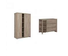 Commode 3 tiroirs et Armoire 2 portes Ethan - Bois - Chambres enfant complètes