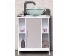 Meuble sous lavabo 1 porte 4 niches Rainuré taupe - Meubles de salle de bain