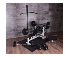 Gorilla Sports - Ensemble Universel Power Station 46 éléments - banc, poulie, poids, barres, tapis protéction - Musculation