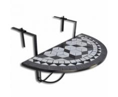 vidaXL Table suspendue de balcon Noir et blanc Mosaïque - Mobilier de Jardin
