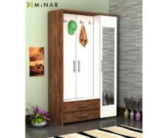 HOMEMANIA Vestiaire - Meuble dEntree Deniz Armoire - avec Étagères à Chaussures, Miroir, Portes, Tiroirs - Noyer, Blanc en Bois, 120 x 40 x 184 cm - Vestiaires
