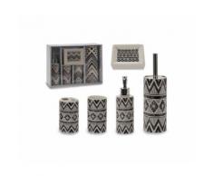 Set Salle de Bain Céramique Noir et Blanc Motifs Ethniques - 5 pièces - Accessoires de bain