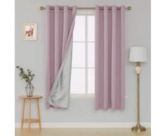 Deconovo Lot de 2 Rideaux Occultant Isolant Thermique avec Revêtement Argenté Rideaux Rose Pâle à Oeillets Rideau de Porte en Chambre Salon Design Moderne 135x240 cm - Rideaux et stores