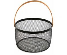 Versa - Corbeille à fruits ronde en métal ajouré et rotin Noir - Article de décoration