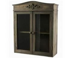 Etagère de Rangement ou à Epices Murale Vitrée Façon Petite Armoire à Pharmacie en Bois à 2 Portes 15x40x48cm - Étagère