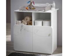 Commode table à langer Jungle 2 Portes 2 Niches 70x55 cm - Blanc - Commodes et plans à langer