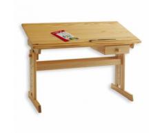 Bureau enfant écolier junior FLEXI table à dessin réglable en hauteur et pupitre inclinable avec 1tiroir en pin massif vernis nature - Bureaux