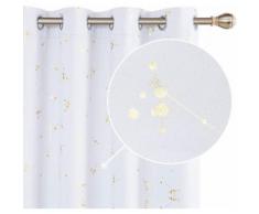 Deconovo Lot de 2 Rideau Occultant à Oeillets Rideaux Salon Motif Rideau Thermique Isolant Rideaux Doré Rideaux Motif pour Chambre 117x138cm Blanc Pâle Gris - Rideaux et stores
