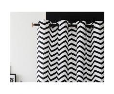 Rideau à oeillets tamisant 100% coton motif chevron noir/blanc 140x240cm ZIGZAG - Rideaux et stores
