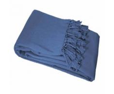 Jete de canape a franges 180 x 220 cm coton tisse lana Indigo - Textile séjour