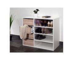 Meuble de rangement EMERIC - 4 tiroirs & 4 niches - Coloris Blanc et chêne - Meubles à chaussures