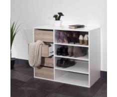 Meuble chaussures coloris bois et blanc avec tiroirs et niches de rangement - MC6016 - Meubles à chaussures