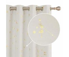 Deconovo Lot de 2 Rideau Occultant à Oeillets Rideaux avec Motif Salon Courte Rideau Thermique Isolant Rideaux Doré Rideaux Motif pour Chambre 117x138cm Beige - Rideaux et stores