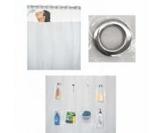 Rideau de douche avec 8 pochettes filet - Accessoires salles de bain et WC