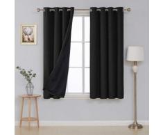 Deconovo Lot de 2 Chambre Rideaux Isolants Thermique Complet Occultants à Oeillets Rideau Effet Lin Enfants Fenetre Decoration Double Tissu Lourd 140x180cm Noir - Rideaux et stores