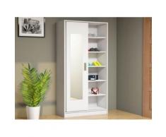 HOMEMANIA Vestiaire - Meuble dEntree White Armoire - avec Étagère à Chaussures, Miroir, Portes - Blanc en Bois, 92 x 40 x 178 cm - Portes manteaux