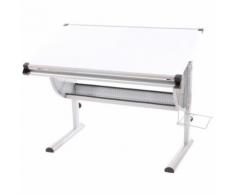 Bureau enfant Oxford, plateau inclinable, hauteur réglable, blanc - Postes Informatiques