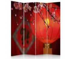 Feeby Paravent imprimé Séparateur de pièce 2 faces 4 panneaux, Lampion japonais 145x150 cm - Objet à poser