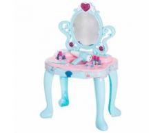 Coiffeuse enfant table de maquillage multi-équipée : miroir, tiroir, lumière, musique, séchoir 44L x 32l x 73H cm plastique PP bleu rose - Coiffeuses