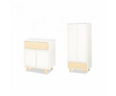 Commode à langer et Armoire 2 portes LittleSky by Klups Lydia - Blanc - Chambres enfant complètes
