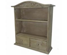 Petite Armoire à Tiroirs à Poser ou Etagère Murale 2 Etages 2 Tiroirs à Fixer en Bois Patiné Marron 16x43x48cm - Étagère