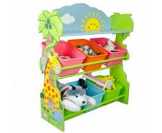 Etagère de rangement bois 6 bacs paniers casiers chambre enfant mixte TD-12242A - Commodes et plans à langer