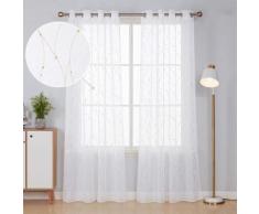Deconovo Lot de 2 Rideaux Voilages Effet Lin Rideaux à Oeillets Transparent Les Point-Lignes Imprimés Or Blanc à la Salon Chambre Balcon Paire de Voilage 140x240cm - Rideaux et stores