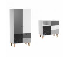 Commode à langer et Armoire 2 portes Concept - Noir - Chambres enfant complètes
