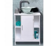 Meuble sous lavabo 1 porte 4 niches Rainuré blanc - Meubles de salle de bain