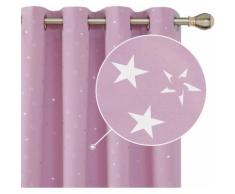 Deconovo Lot de 2 Oeillets Rideaux Occultants Isolant Thermique Rideaux Motif Petits Etoiles Imprimés Argents Rose Rideaux Fille Rideaux Chambre Salon 117x229cm - Rideaux et stores