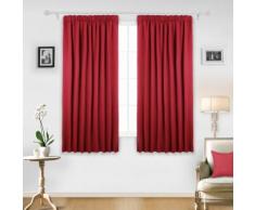 Deconovo Lot de 2 Rideaux Occultants Unis avec Galon Fronceur 140cm x 175cm, Isolant Thermique pour Salon, Rouge - Rideaux et stores