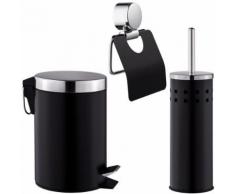 TECTAKE Set de Salle de Bain Toilettes WC Design 3 Pièces Noir: 1 Poubelle, 1 Balayette Brosse, 1 Dérouleur de Papier Toilette - Accessoires de bain