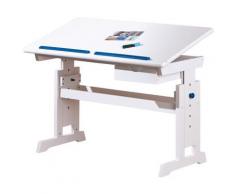 Bureau enfants Blanc / rose et bleu EN MDF / bois massif avec 1 tiroir, Dim : 109 x 55 x 63/88 cm -PEGANE- - Bureaux enfant et accessoires