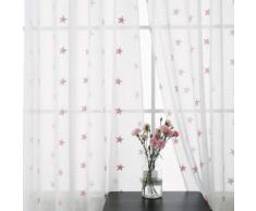 Deconovo Lot de 2 Voilage Blanc Broderie Etoile Rose pour Chambre Salon à Oeillets 140x138cm - Rideaux et stores