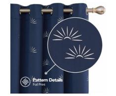 Deconovo Lot de 2 Rideau Isolant Thermique Occultants Bleu Marine a Orillets Décorative Thermique Argent Imprimé pour Chambre Enfant Adult 140×240 cm - Rideaux et stores