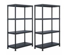 vidaXL 2x Étagère de Rangement Noir 80x40x138cm Plastique Meuble de Rangement - Boite de rangement