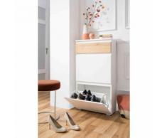Meuble à chaussures 2 tiroirs en bois coloris blanc et naturel - MC7024 - Meubles à chaussures