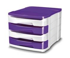Module de 4 tiroirs Isis blanc et violet - Corbeille, bac à courrier, poubelle