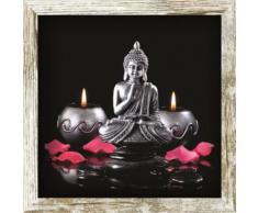 TABLEAU - TOILE BOUDDHA Tableau déco cadre vitrine 20x20 - Bouddha bougies - Décoration murale