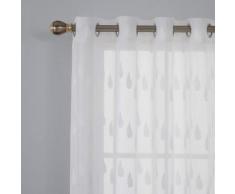 Deconovo Lot de 2 Voilage Blanc Paire de Voilage Jacquard Orné de Grandes Gouttes de Pluie 140x180cm Rideaux Draperie à Oeilles de Salon Decor - Rideaux et stores