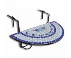vidaXL Table suspendue de balcon Bleu et blanc Mosaïque