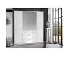 Basika Armoire 4 portes 3 tiroirs Clack blanc portes miroirs Basika Blanc brillant