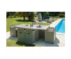 DCB Salon jardin 8 fauteuils encastrables résine grise - Bahia