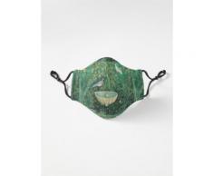 COLLECTION POMPEII, PETITS OISEAUX, COLOMBES ET FONTAINE EN JARDIN, VERT FLORAL Masque