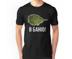 Sauna russe traditionnel drôle avec l'écriture de langue russe. Cadeau pour orateur T-shirt ajusté