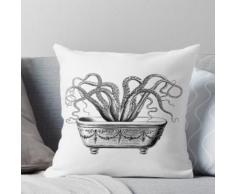 Tentacules dans la baignoire | Pieuvre dans la baignoire | Pieuvre Vintage | Noir et blanc | Coussin