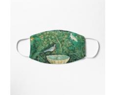 COLLECTION POMPEII, PETITS OISEAUX, COLOMBES ET FONTAINE EN JARDIN, VERT FLORAL Masques tailla
