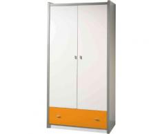 Armoire enfant laqué blanc et orange 2 portes 1 tiroir