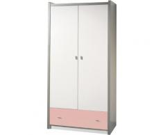 Armoire enfant laqué blanc et rose clair 2 portes 1 tiroir