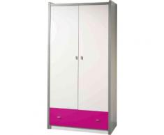 Armoire enfant laqué blanc et fuchsia 2 portes 1 tiroir